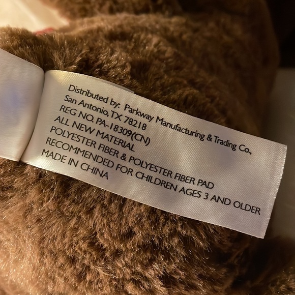 Brown stuffed bunny with pink ears, bow & feet 3 & up - Picture 10 of 13